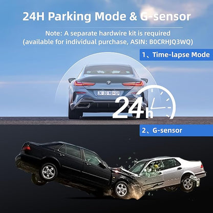 Dash Cam Front Rear, 4K Front + 4K Rear Full HD Dash Camera for Cars Built-in Wi-Fi Bluetooth GPS with 64GB SD Card, 3.0” IPS Screen with App Control, G-Sensor, HDR, Night Vision, 24H Parking Mode