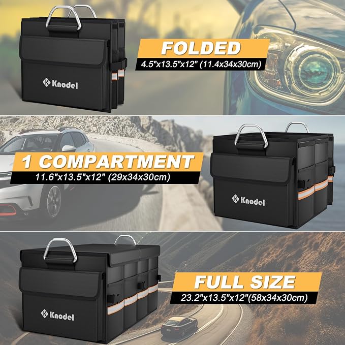 K KNODEL Car Trunk Organizer, Car Organizer With Lid, Heavy Duty Collapsible Trunk Storage for SUV, Truck, Cargo Trunk Organizer with Lid (Medium, Black)