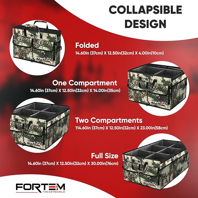 FORTEM Trunk Organizer with Cooler For SUV Car Trunk, Foldable Storage, Car Accessories for Women Men, Collapsible Bag, 600D Oxford, Non Slip Bottom, Straps, Soft Cover (105L)