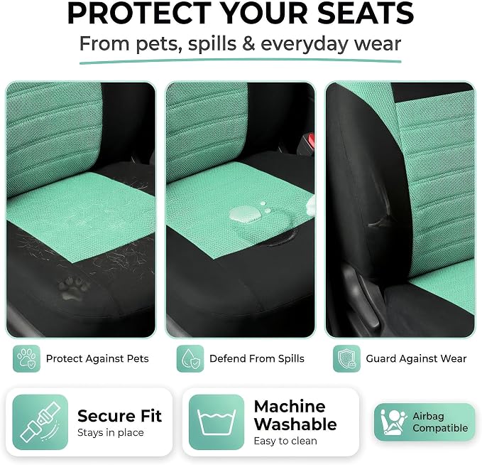 FH Group Automotive Car Seat Covers Front Set Premium 3D Air Mesh Front Seat Covers, Airbag Compatible Universal Fit Interior Accessories for Cars Trucks and SUVs - Mint