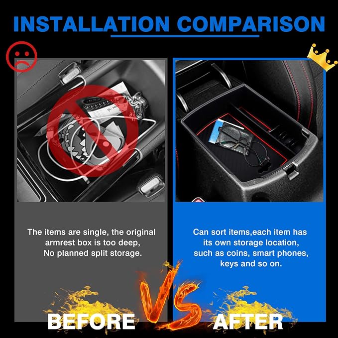 Autorder Center Console Organizer for Kia Soul 2020 2021 2022 2023 2024 2025 2026 Accessories Armrest Storage Box Secondary Insert Tray with 2 Color Mats