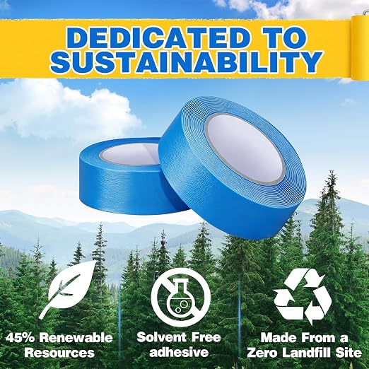 Aheroi Painters Masking Tape, 24 Rolls Blue Painting Tape Bulk 120℃ Automotive Masking Tape (1320yd=24 * 1in*55yd), Multi-Purpose Painter's Tape for Walls Labeling Arts DIY, No Residue Easy Removal