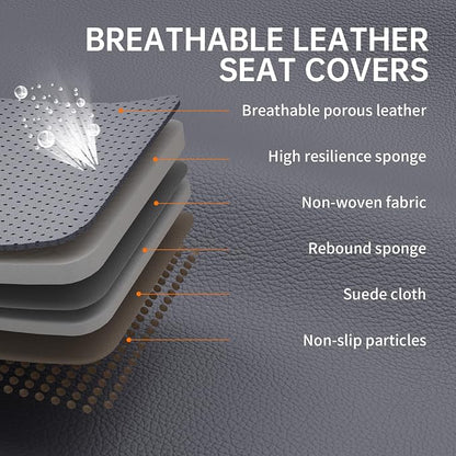Full Coverage Car Seat Covers Full Set Waterproof, Luxury Leather Automotive Seat Covers Car Seat Protector, Front & Rear Seats Cover Sets Universal Fit for Most Vehicles Sedans SUVs, Gray