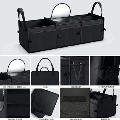 Trunk Organizer, 95L Capacity SUV Trunk Organizer with Cooler, 3 Compartments Heavy Duty Collapsible Car Storage Organizer for Truck, Van
