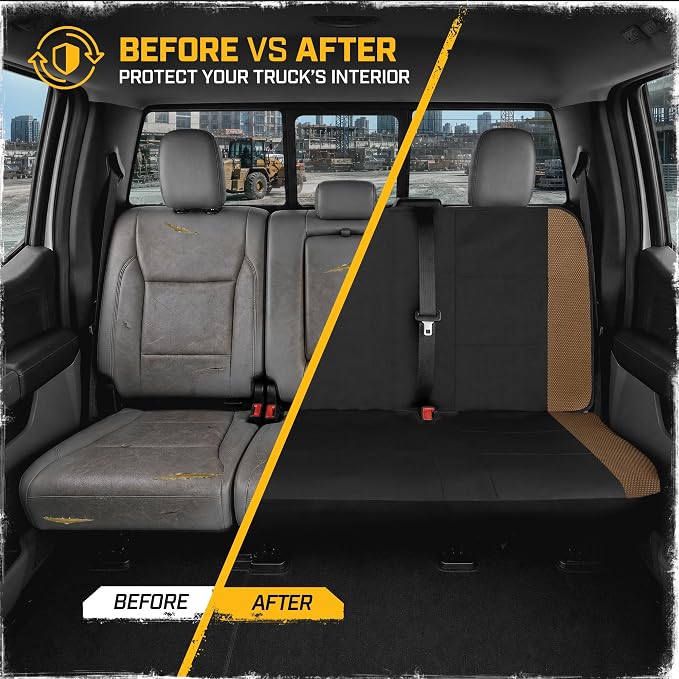 CAT MeshFlex Seat Covers Full Set for Full-Size Pickup Trucks Only - Beige | Front Bucket Seat Covers & 60/40 Split Rear Bench Protector – Interior Accessories For F-150, Silverado, Ram, Sierra & Tundra
