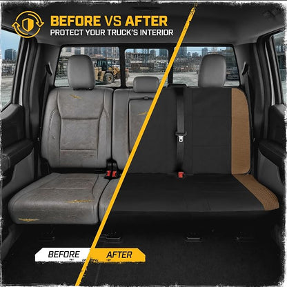 CAT MeshFlex Seat Covers Full Set for Full-Size Pickup Trucks Only - Beige | Front Bucket Seat Covers & 60/40 Split Rear Bench Protector – Interior Accessories For F-150, Silverado, Ram, Sierra & Tundra