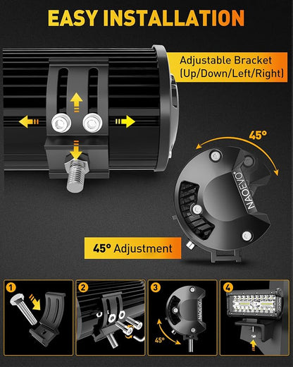 NAOEVO 7 Inch LED Light Bar, 480W 48,000LM LED Offroad Fog/Driving Lights with Spot Flood Combo Beam, Work for Truck Boat ATV UTV, 4 Pcs (White)
