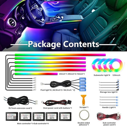 Dreamcolor Acrylic Car Interior Led Kit, Car Accessories 22 in 1 RGB Car Ambient Lighting Kits with APP Control and 213 Color Modes, Multicolor RGBW Neon Car LED Strip Lights with Music Mode
