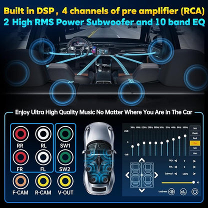 PLZ 7" Wireless Double Din Car Stereo Apple Carplay Radio Screen for Car Audio Receivers, Bluetooth 5.3 Car Play Android Auto Touchscreen, 240W 4.2 CHN 2 Subwoofers Outputs, Backup Camera, SWC, FM/AM