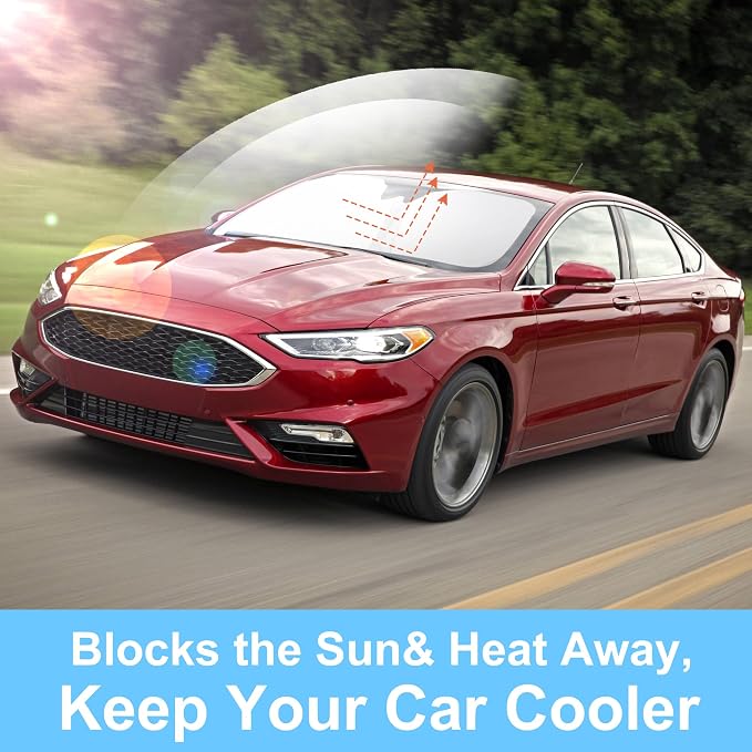 TINGLU Sun Shade for Ford Fusion 2013-2021 Accessories Windshield Sun Shade Window Shade UV Rays Protection Sun Visor Cover with Steering Wheel Sunshade Storage Bag