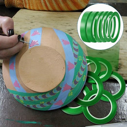 Nezyo 6 Pcs Vinyl Pinstripe Tapes Masking Painter Tapes High Temperature Low Tack Automotive Car Paint for Easy Removal Trim Thin Finishing Masking (Green,1/16, 1/8,1/5,1/4,1/2, 3/4 Inch)