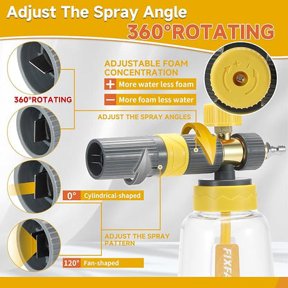 FIXFANS Foam Cannon Gun Dual Connector Accessory for Pressure Washer, Double Tip Attachment Soap Cannon with Power Washer Short Gun, Car Wash Foam Gun Kit, 1/4" Quick Connect, 5 Nozzle Tips