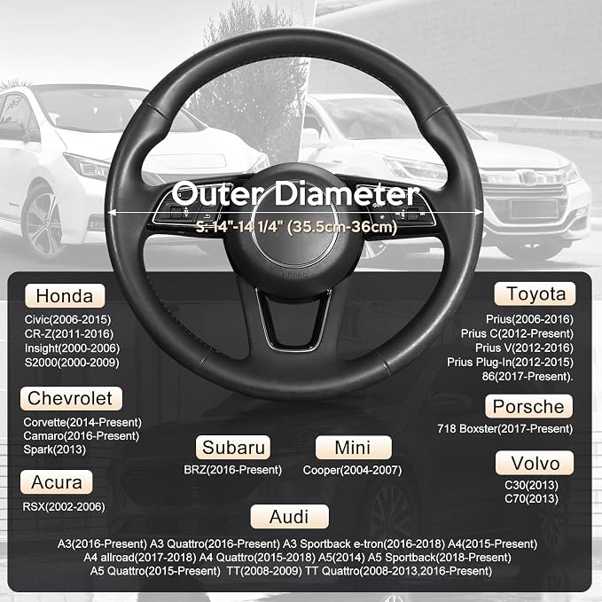 SEG Direct Car Steering Wheel Cover Small Size 14"-14 1/4" Black | For Model 3 Model Y Prius Civic Camaro Rogue, Non-Folding Packaging, Heavy duty, Microfiber Leather Carbon Fiber Pattern