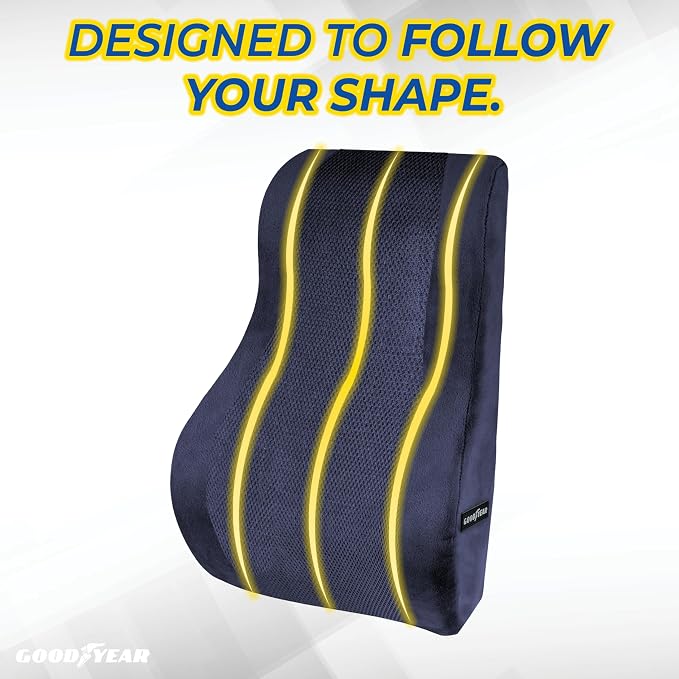 Ergonomic Lumbar Support Pillow for Office Chair and Car Seat - Memory Foam Back Support Lumbar Pillow, Premium Cushion Chair Support for Lower Back Pain Relief and Versatile Use - Black (Blue)