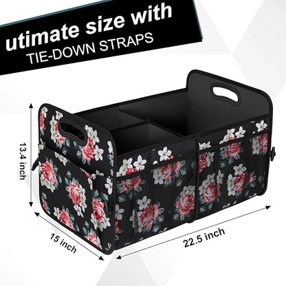 Femuar Car Trunk Organizer,Car Storage Organizer with 72L Large Capacity Waterproof Collapsible and 11 Pockets,Trunk Organizer for Car Suv/Jeep/Sedan, Large Size, Flower
