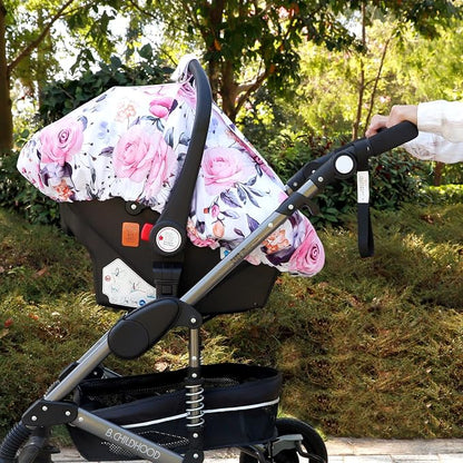 Floral Baby Carseat Cover Girls, Pea Pod Infant Car Seat Covers Canopy for Newborn with 2 Layers Windows of Breathable Mesh/Fabric, Lightweight Polyester/Minky Dot Backing, Snug Fit Most Baby Car Seat