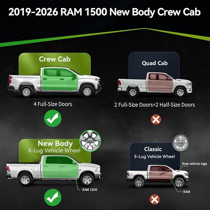 AUTOSAVER88 6 Inch Running Boards Compatible with 2019-2026 Ram 1500 New Body Crew Cab, Step Pad Design Side Steps, Stainless Steel Nerf Bars Step Bars