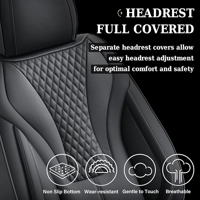 Coverado Waterproof Nappa Leather Car Seat Covers, Automotive Seat Covers，Front Car Seat Cushion & Car Seat Protector, Black Seat Covers Universal Fit for Most Cars, SUVs, Trucks