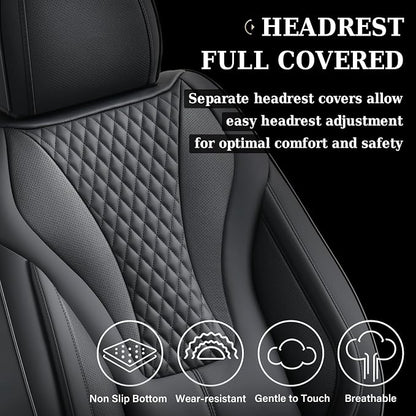 Coverado Waterproof Nappa Leather Car Seat Covers, Automotive Seat Covers，Front Car Seat Cushion & Car Seat Protector, Black Seat Covers Universal Fit for Most Cars, SUVs, Trucks