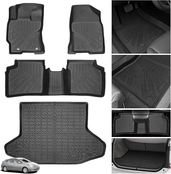 Floor Mats for Toyota Prius 2004-2009, Custom Fit TPE All Weather Protection Floor Liners, Non-Slip Waterproof Cargo Mat, Car Accessories for 2nd Gen Prius