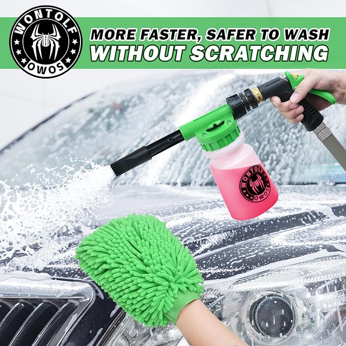 Wontolf CWK188 Car Wash Kit with Foam Gun, Car Wash Soap, Interior Detailer Cleaner, Wheel Cleaner, Car Care Cleaning Detailing Kit for Cars Trucks RVs SUVs Motorcycles (Works w/Garden Hose), 10 Items