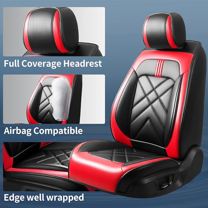 Explorer Seat Covers Custom Fit for Ford Explorer 2004-2026, Full Coverage Leather Waterproof Breathable Seat Covers Full Set Automotive Seat Protectors, Airbag Compatible(5 Seats, Red & Black)