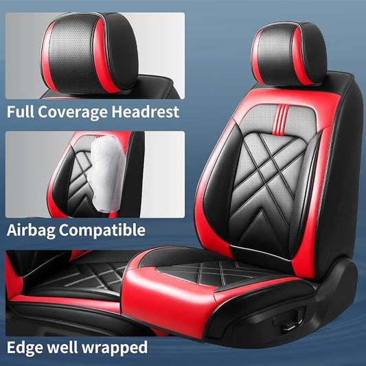 Explorer Seat Covers Custom Fit for Ford Explorer 2004-2026, Full Coverage Leather Waterproof Breathable Seat Covers Full Set Automotive Seat Protectors, Airbag Compatible(5 Seats, Red & Black)