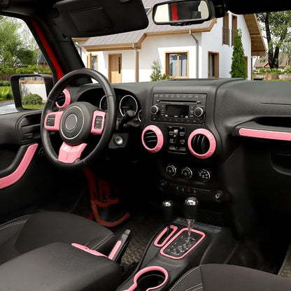 18PCS Full Set Interior Trim Kit for Jeep Wrangler JK JKU 2011-2018 4 Door,Center Console Door Handle Side Outlet Cup Holder Gear Cover Trim (Pink)