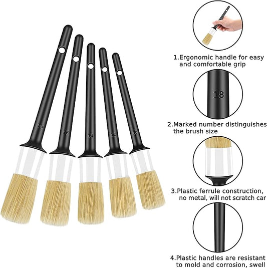 HMPLL 10pcs Car Detailing Kit, Premium Detailing Brush Set Includes 5 Soft Car Detailing Brushes, 3 Wire Brush, 2 Air Vent Brush for Cleaning Car Interior and Exterior Detailing, White