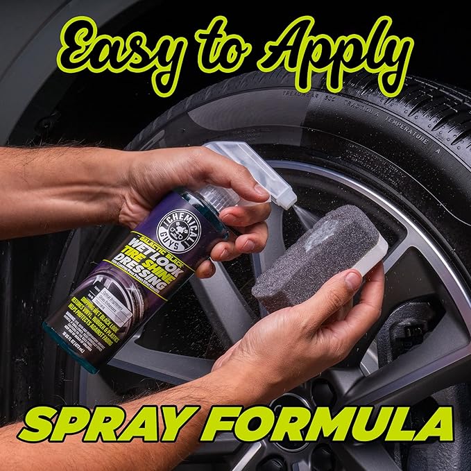 Chemical Guys Galactic Black Wet Look Tire Shine Dressing – High Gloss Tire Spray for Trim & Rubber – Restores Deep Black Shine and Protection for Cars, Trucks, Motorcycles and RVs, 16 oz