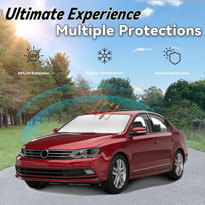 Windshield Sun Shade for VW Jetta 2011-2018, Car Front Window Sunshade with 240T Sun Visor Protector Blocks UV Rays Heat Sun Shield Accessories