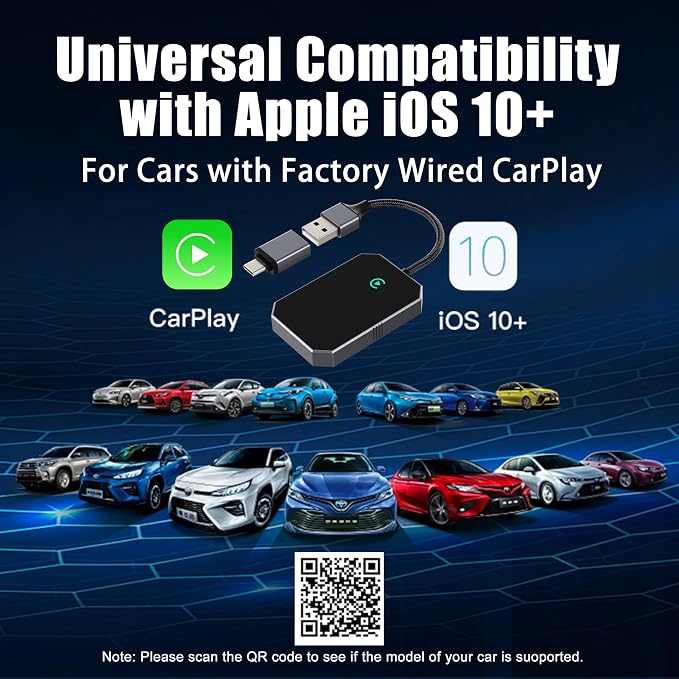 2026 Upgraded Wireless CarPlay Adapter for iPhone – Convert Factory Wired to Wireless Plug-and-Play USB-A/USB-C, No Latency Siri/HD Nav, Compatible with Car with Wired CarPlay & iOS 10+