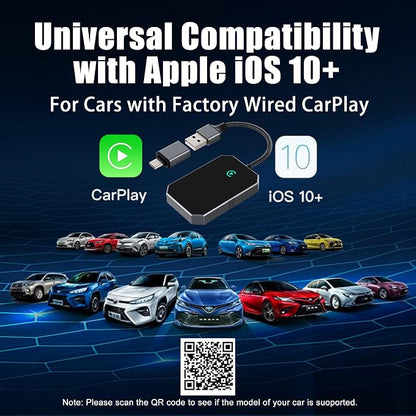 2026 Upgraded Wireless CarPlay Adapter for iPhone – Convert Factory Wired to Wireless Plug-and-Play USB-A/USB-C, No Latency Siri/HD Nav, Compatible with Car with Wired CarPlay & iOS 10+