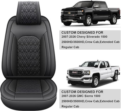 JOJOBAY Chevy Silverado Seat Covers,Leather Seat Covers for GMC Sierra,Custom Fit 2007-2026 1500 2500HD 3500HD Crew Double Extended Regular Cab,LT LZT RST Trail Boss(Full Set,Black)