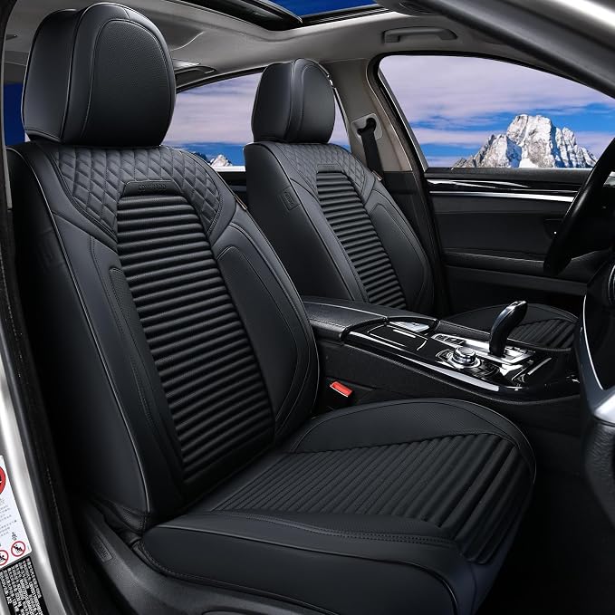Coverado Car Seat Covers Full Set, Leather Seat Covers for Cars, Waterproof Front and Rear Automotive Seat Cover Car Accessories Universal Fit for Most Cars SUV Trucks(Black)