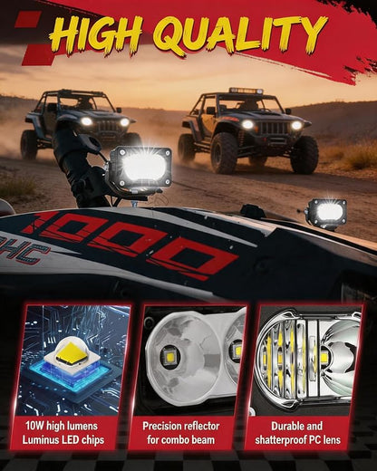 2PCS 3 Inch LED Pod Lights 40W Small Surron Driving Lights | Combo Beam Off Road 4x4 Ditch Lights with DT Wiring Harness Kit Work Light Cube Bumper Lights Fog Light for Truck Motorcycle