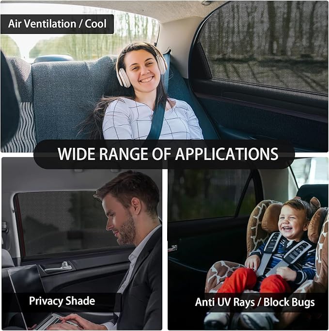 2Pack Car Window Shades Mesh Screen 27"x43", Universal Fit Most of Cars, Large SUV, Pickup, Sunshade for Car Camping UV Protection Breathable Mesh Baby Side Window Covers