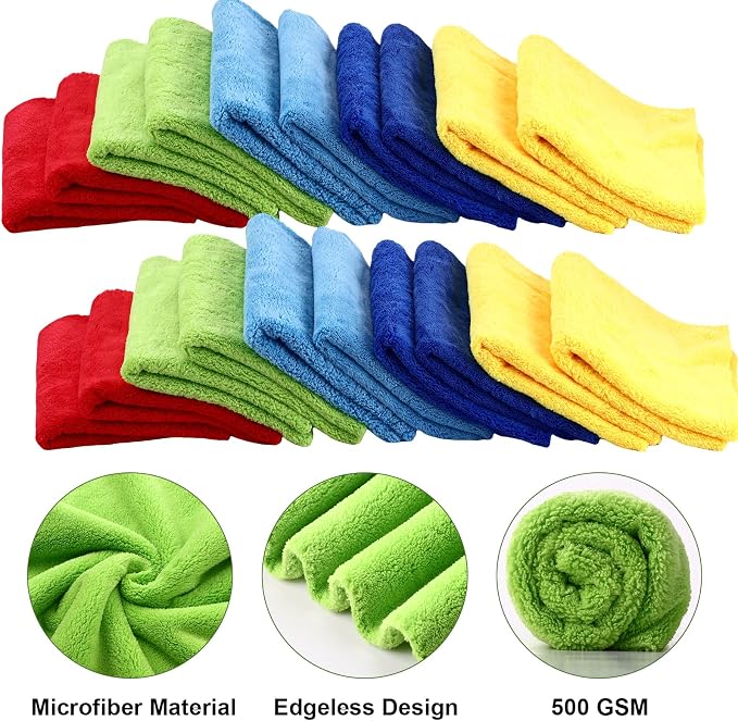 Shimeyao 30 Pcs 16 x 16 Inch Edgeless Microfiber Plush Towels for Cars Detailing Drying Wash Polishing Absorbent Cleaning Cloths, 500 GSM (Multicolor)