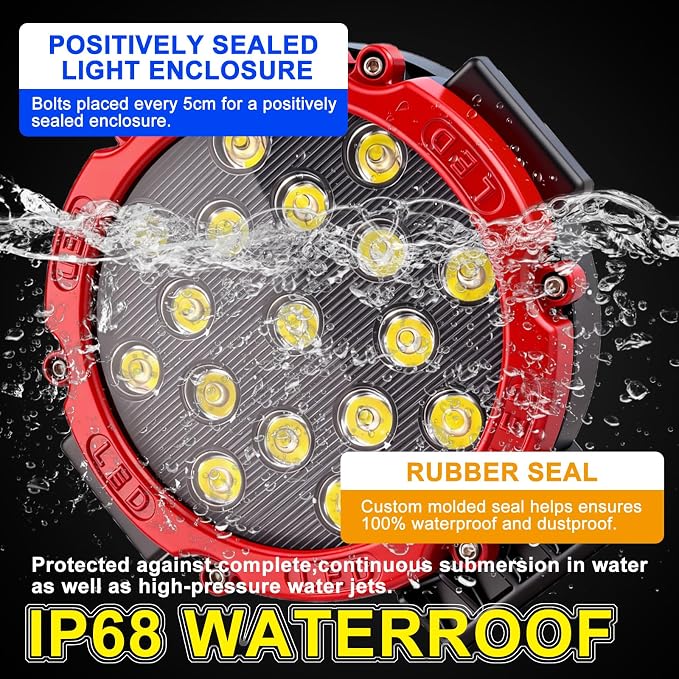 7 Inch Off Road Lights, 5100LM 12-24V LED Driving Light Pods for Tractor, Jeep,SUV,ATV & Truck Bumper pod Lights,2 Pack/Red
