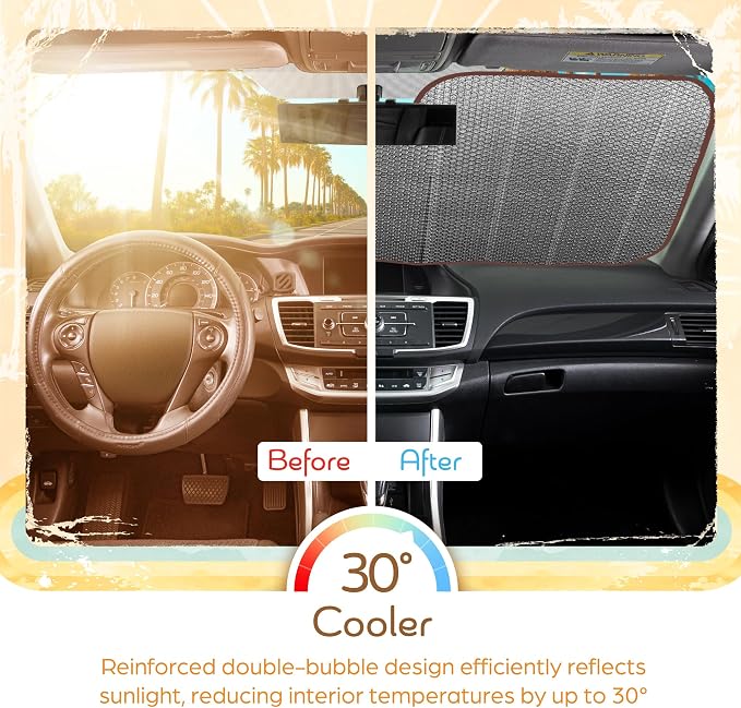 Carbella Orange Floral Car Windshield Sun Shade - Sun Visor Sunshade for Car Windshield - Window Shades for Cars, SUV & Truck - Dash Cover UV Protection for Front Window Shade Accessories - 57" x 27"