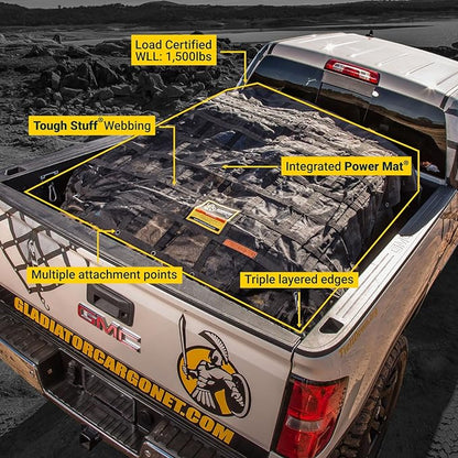 Gladiator Cargo Nets - Heavy Duty Truck Cargo Net-Trcuk Organizer-Truck Bed Cover- Large- Perfect for Trailer, Pickup, Boat, Jeep, SUV, Camping, Hunting-(WLL): 1,500 lbs (LGN-100) 8.75' x 10' ft.