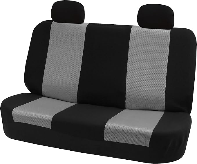 FH Group Automotive Rear Car Seat Covers for SUV, Trucks, Sedan and More - Universal Fit Front High Back & Rear Solid Bench Design Interior Accessories - 3D Mesh Fabric Center Panel - Gray