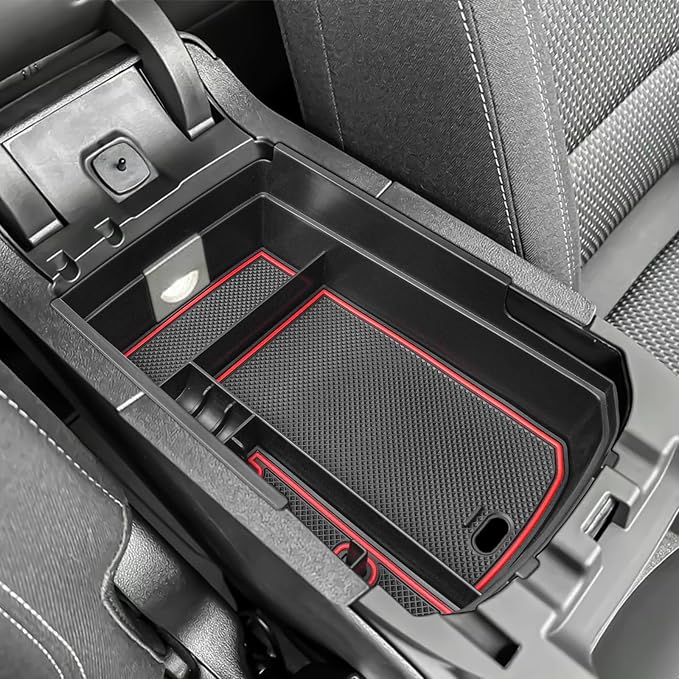 HGWEI Center Console Organizer Compatible with GMC Terrain 2018-2024 Interior Accessories Terrain SL/SLE/SLT/AT4/Denali Middle Insert Tray Armrest Storage Box with Coin Holder (NOT FOR 2025-2026) Red