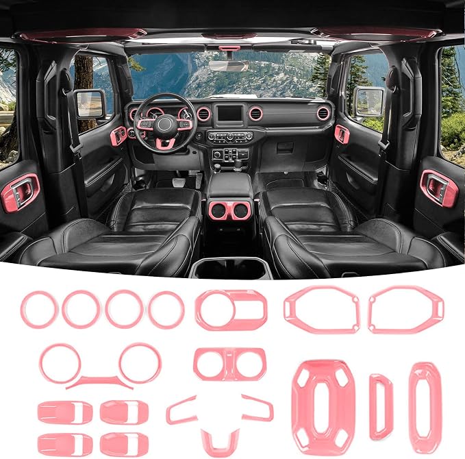 21PCS Full Set Interior Trim Kit for 2018-2023 Jeep Wrangler JL JLU, Side Outlet Door Handle Bowl Roof Reading Light Cover Trim (Pink)