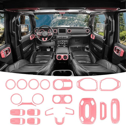 21PCS Full Set Interior Trim Kit for 2018-2023 Jeep Wrangler JL JLU, Side Outlet Door Handle Bowl Roof Reading Light Cover Trim (Pink)