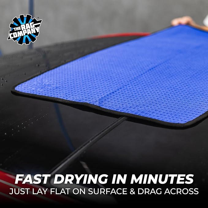 The Rag Company Dry Me A River, Professional Korean 70/30 Blend Microfiber Waffle-Weave Drying & Detailing Towels, Soft Suede Edges, 390 GSM, 20x40 Inches, Royal Blue, 2-Pack