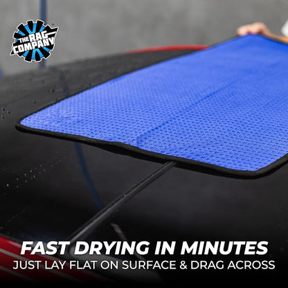 The Rag Company Dry Me A River, Professional Korean 70/30 Blend Microfiber Waffle-Weave Drying & Detailing Towels, Soft Suede Edges, 390 GSM, 20x40 Inches, Royal Blue, 2-Pack