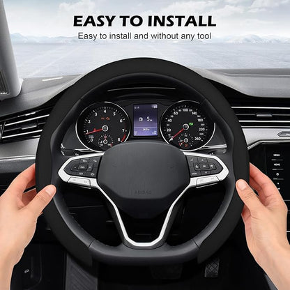 Frani Nappa Leather Steering Wheel Cover,Universal Fit 15 Inch-Premium Non-Slip Breathable Comfort Grip for Cars Trucks SUVs,Anti-Slip Durable Interior Upgrade Black