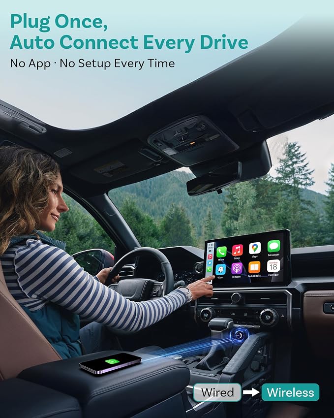 OTTOCAST Mini Tube Wireless CarPlay Android Auto Adapter 2026, Cut the Cord, Zero Lag 5GHz WiFi, Plug & Play for Factory Wired Apple CarPlay