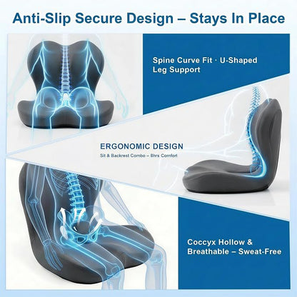 Car Seat Cushion with Back Support for Driving, Ergonomic Support Relief Pad for Auto/Truck/Office, Hollow Ventilation, Anti-Slip Driver Seat Cushion, Washable Cover, 18.1"x17"(Grey)
